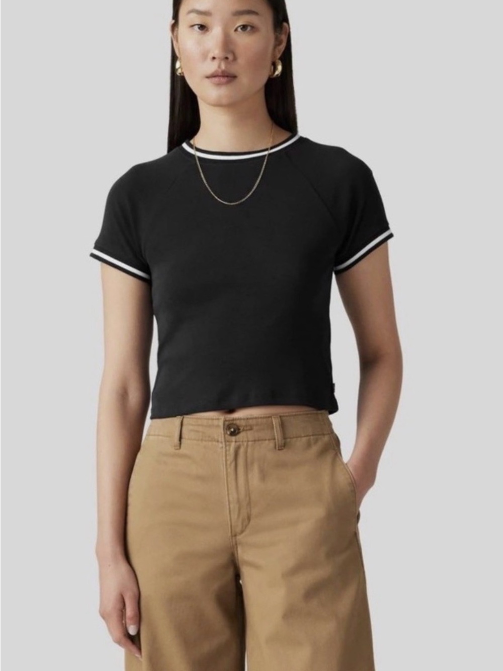 Levi's Black Cropped Ringer Tee with White Trim